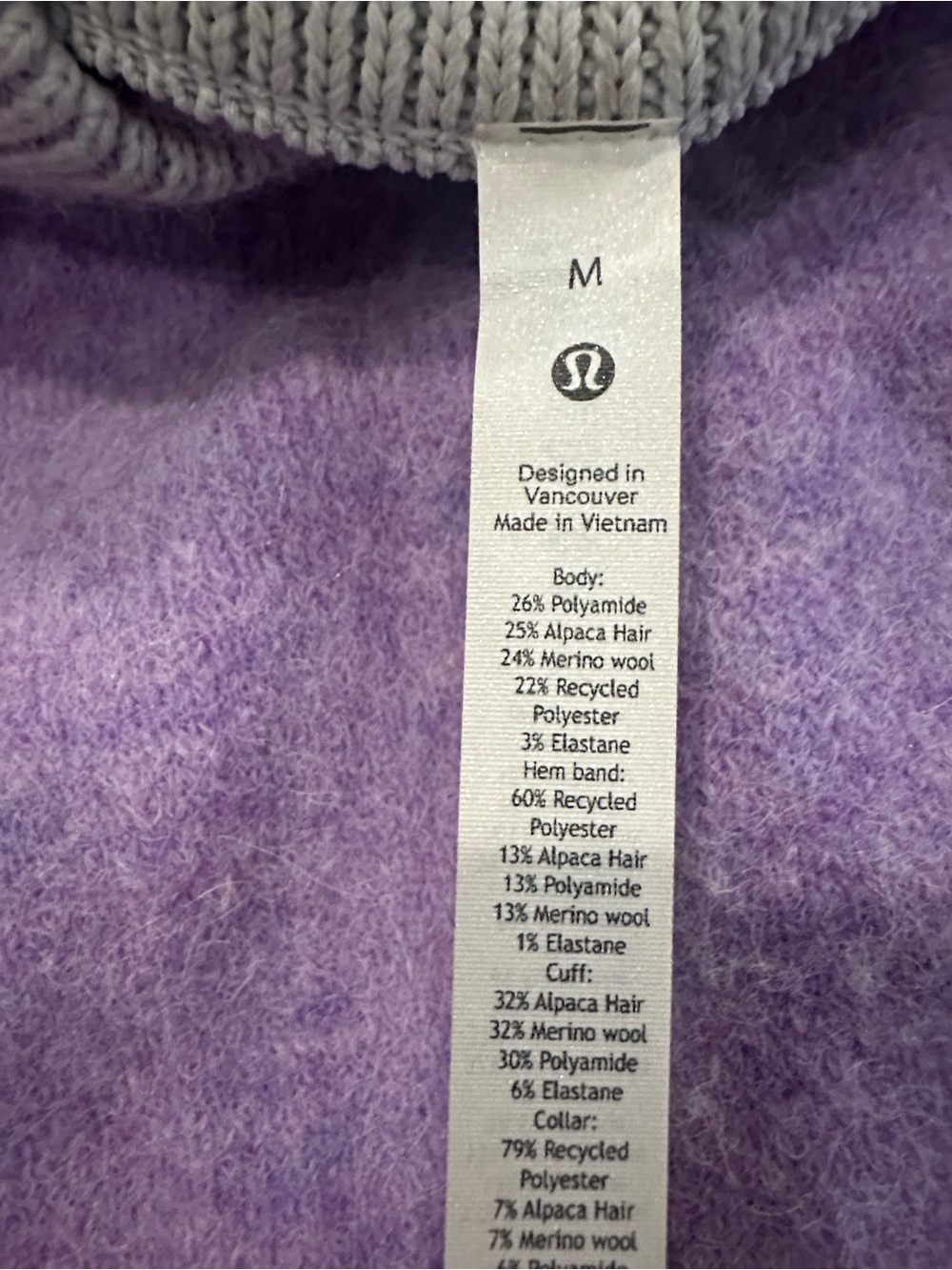 Lululemon Alpaca Wool-Blend V-Neck Sweater Heathered Digital Lavender M - Picture 5 of 9